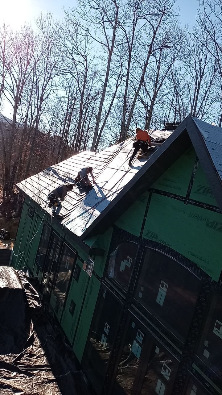Brava synthetic slate roof being installed in Gatlinburg, TN by McGuire Roofing