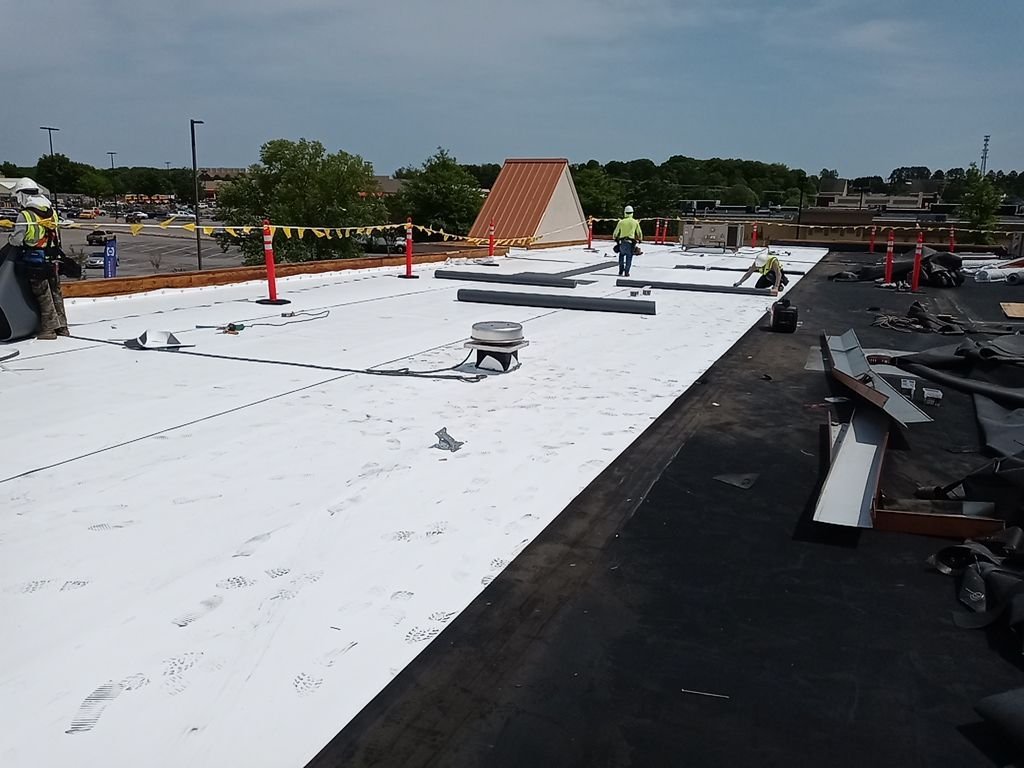 Johns Manville TPO roof replacement in progress in Lenoir City, TN by McGuire Roofing